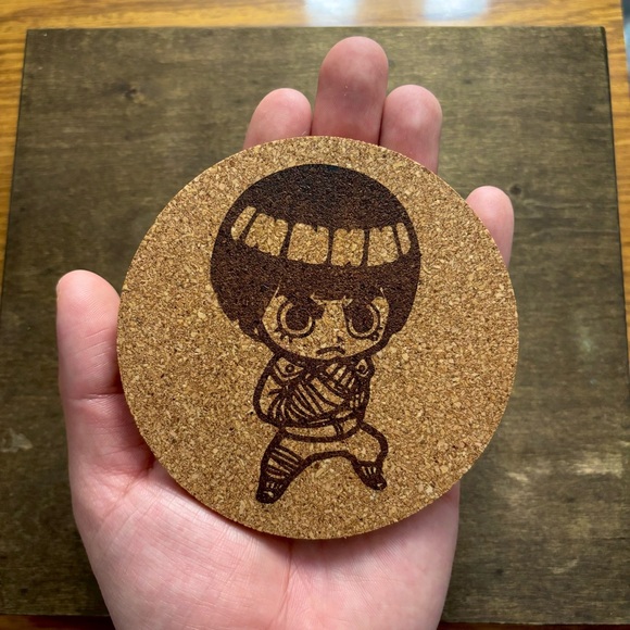 Naruto Rock Lee Chibi Style Laser Engraved Cork Coaster - Picture 3 of 5